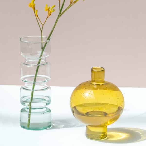 Vase Round Verre Recyclé Jaune Moutarde